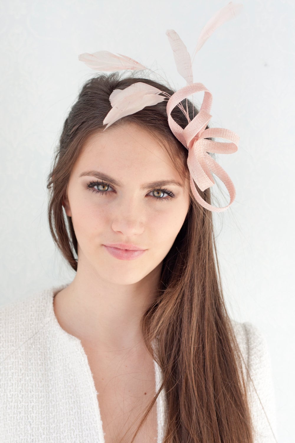 Bright Pink Bow Fascinator with feathers for Wedding Guests, Formal Event Headpiece
