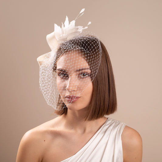 Feather Fascinator Birdcage Veil: Modern Bridal Headpiece