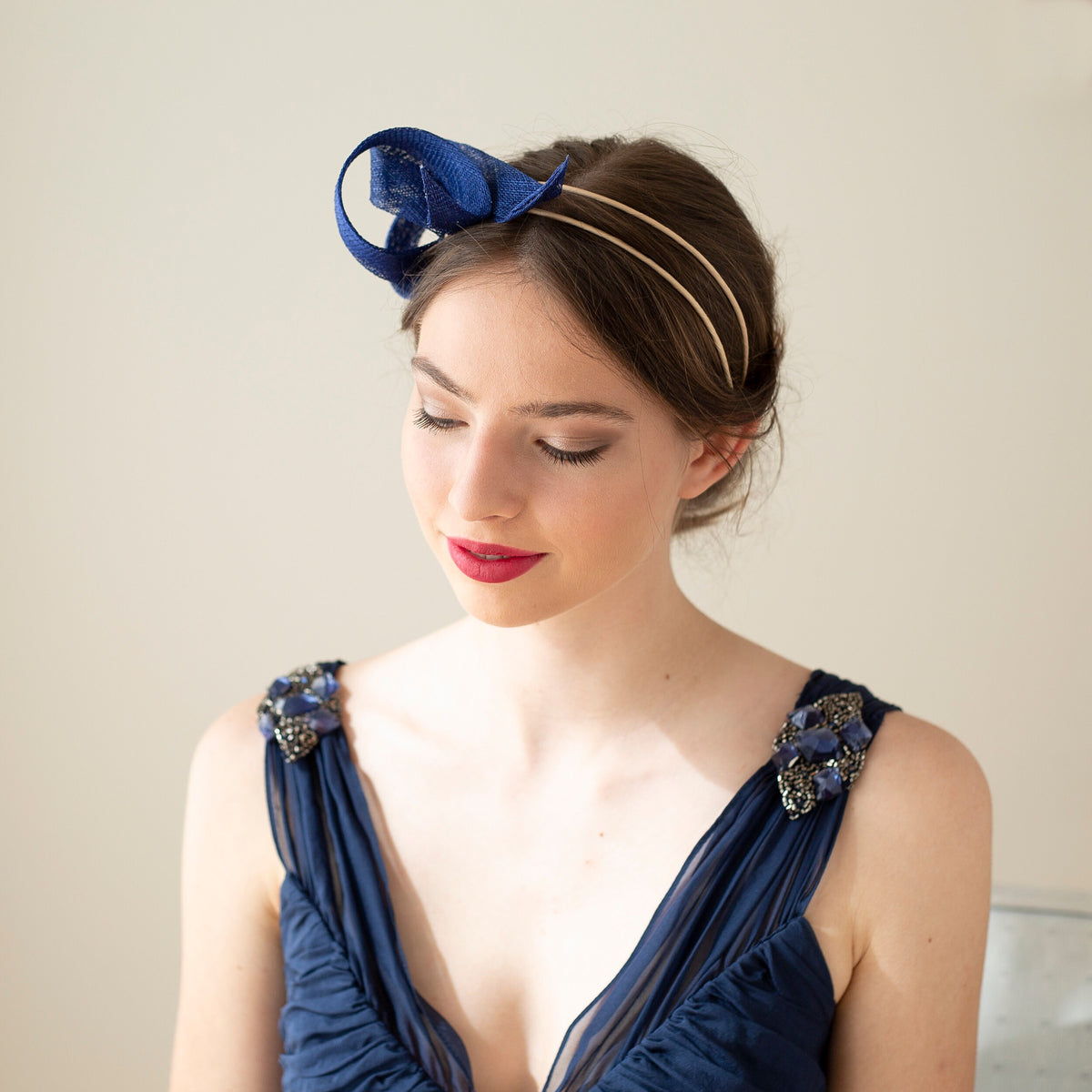 Wedding royal blue fascinator on double headband, wedding guest blue headpiece, women swirl fascinator, millinery sculptural fascinator