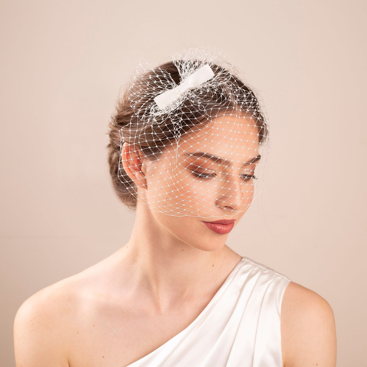 Civil Wedding Bow Veil Birdcage Veil with Hair Bow Short Bridal Veil Petite Bow adorned Veil City Hall Wedding Veil