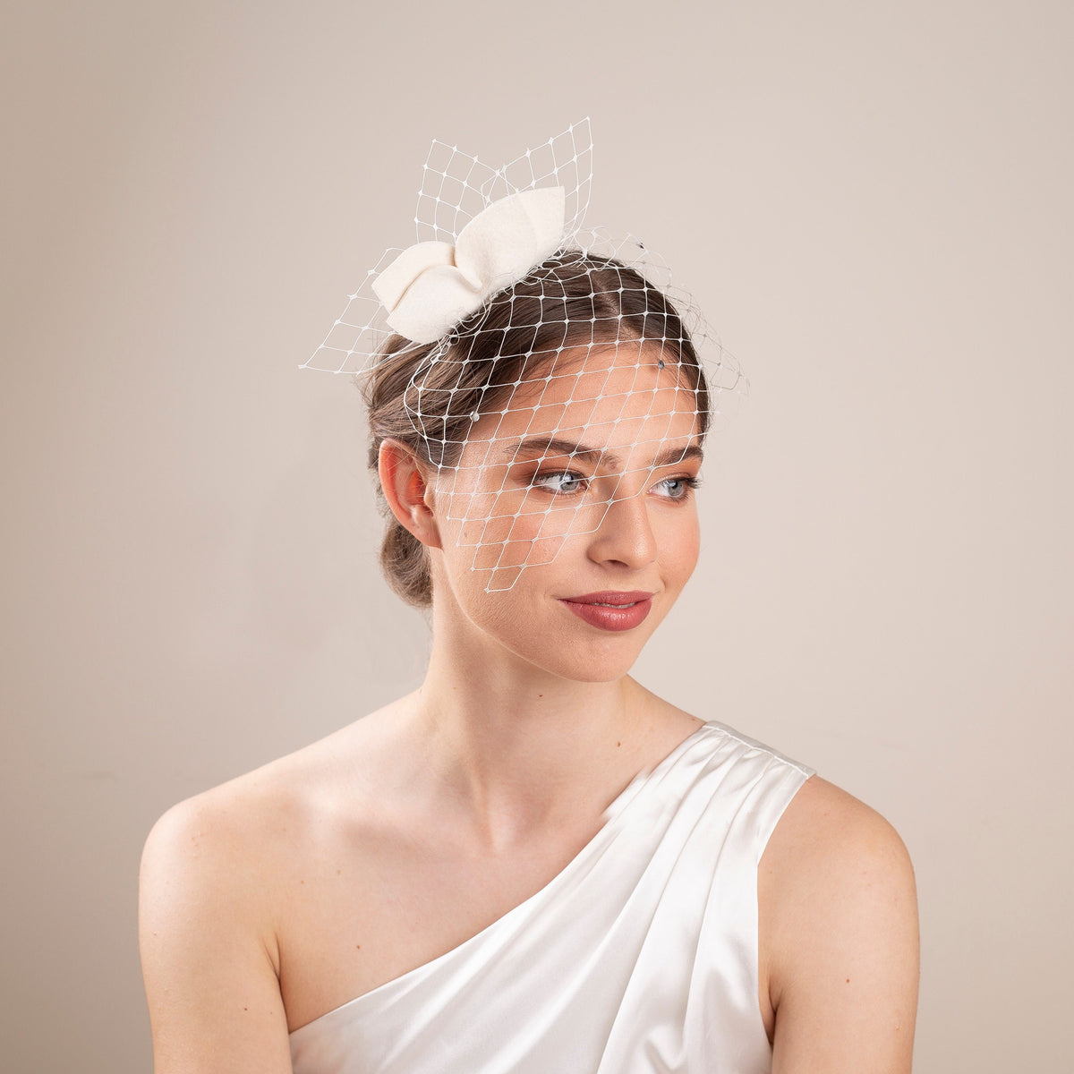 Leaves Felt Fascinator Birdcage Veil: Civil Ceremony Headpiece with petals