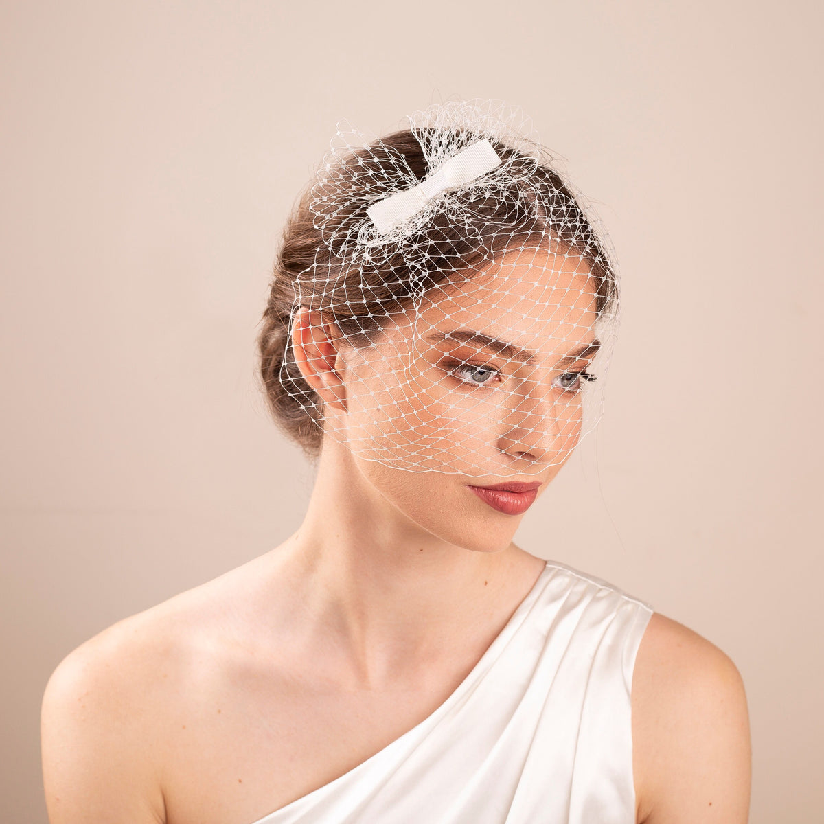 Civil Wedding Bow Veil Birdcage Veil with Hair Bow Short Bridal Veil Petite Bow adorned Veil City Hall Wedding Veil