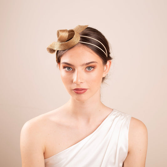 Gold Bow Fascinator Headband: Elegant Wedding Headpiece