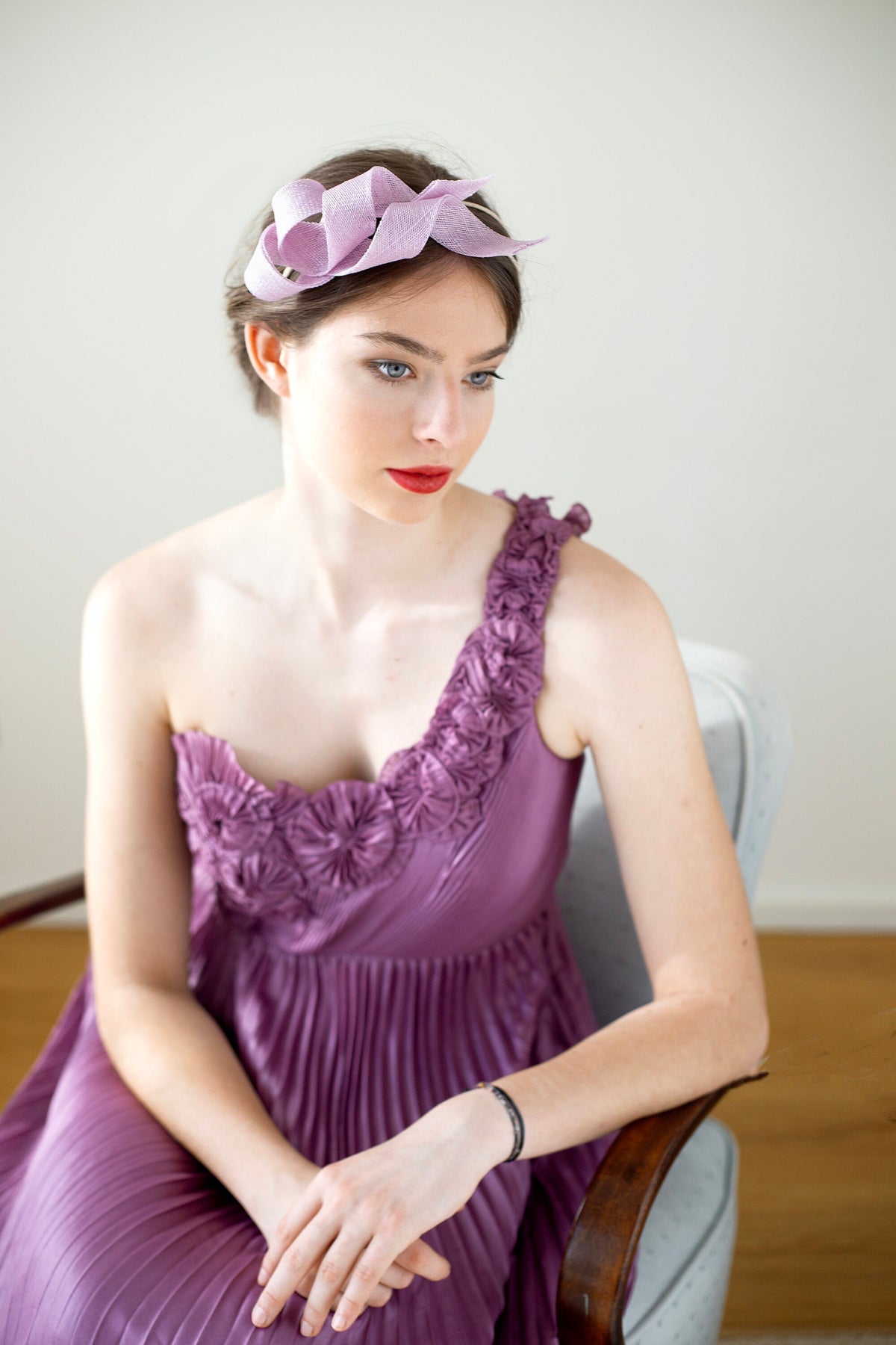 Lilac Sinamay Fascinator: Elegant Wedding Headband, Occasion Headpiece