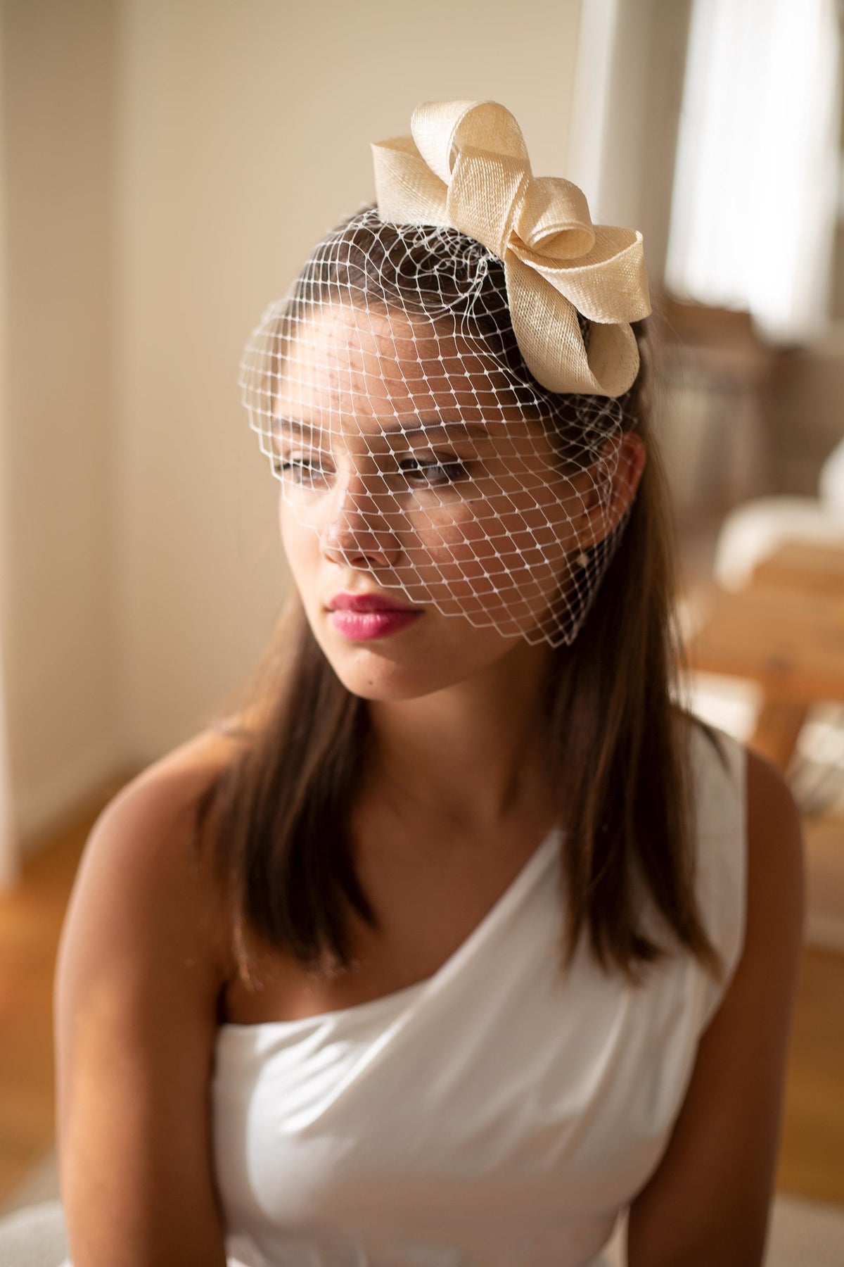 Bow Fascinator with Birdcage Veil: Custom Color Formal Headpiece