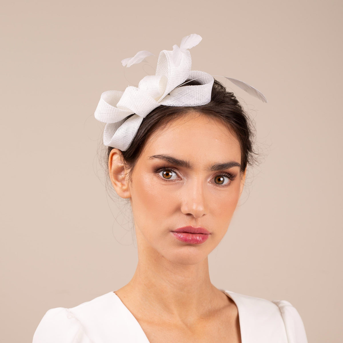 Bridal Bow Fascinator: White Feather Wedding Hairpiece