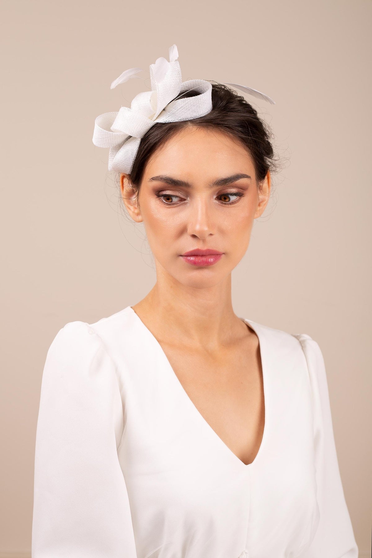 Bridal Bow Fascinator: White Feather Wedding Hairpiece