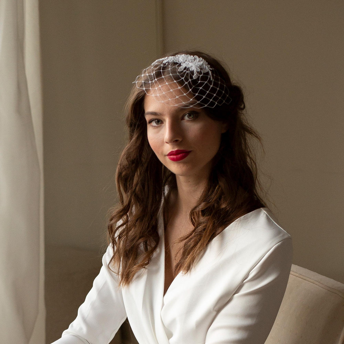 Small lace birdcage veil in white or ivory, bridal birdcage lace veil, floral lace Wedding Veil