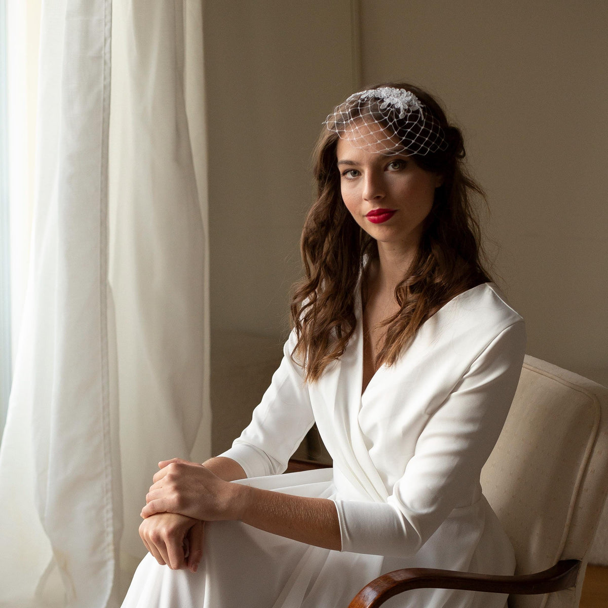 Small lace birdcage veil in white or ivory, bridal birdcage lace veil, floral lace Wedding Veil