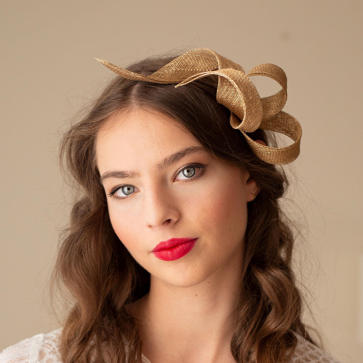 Gold Swirl Women Fascinator on Headband, Formal Event or Occasion Sculptural Headpiece