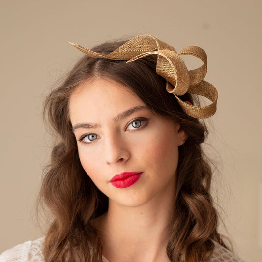 Gold Swirl Women Fascinator on Headband, Formal Event or Occasion Sculptural Headpiece