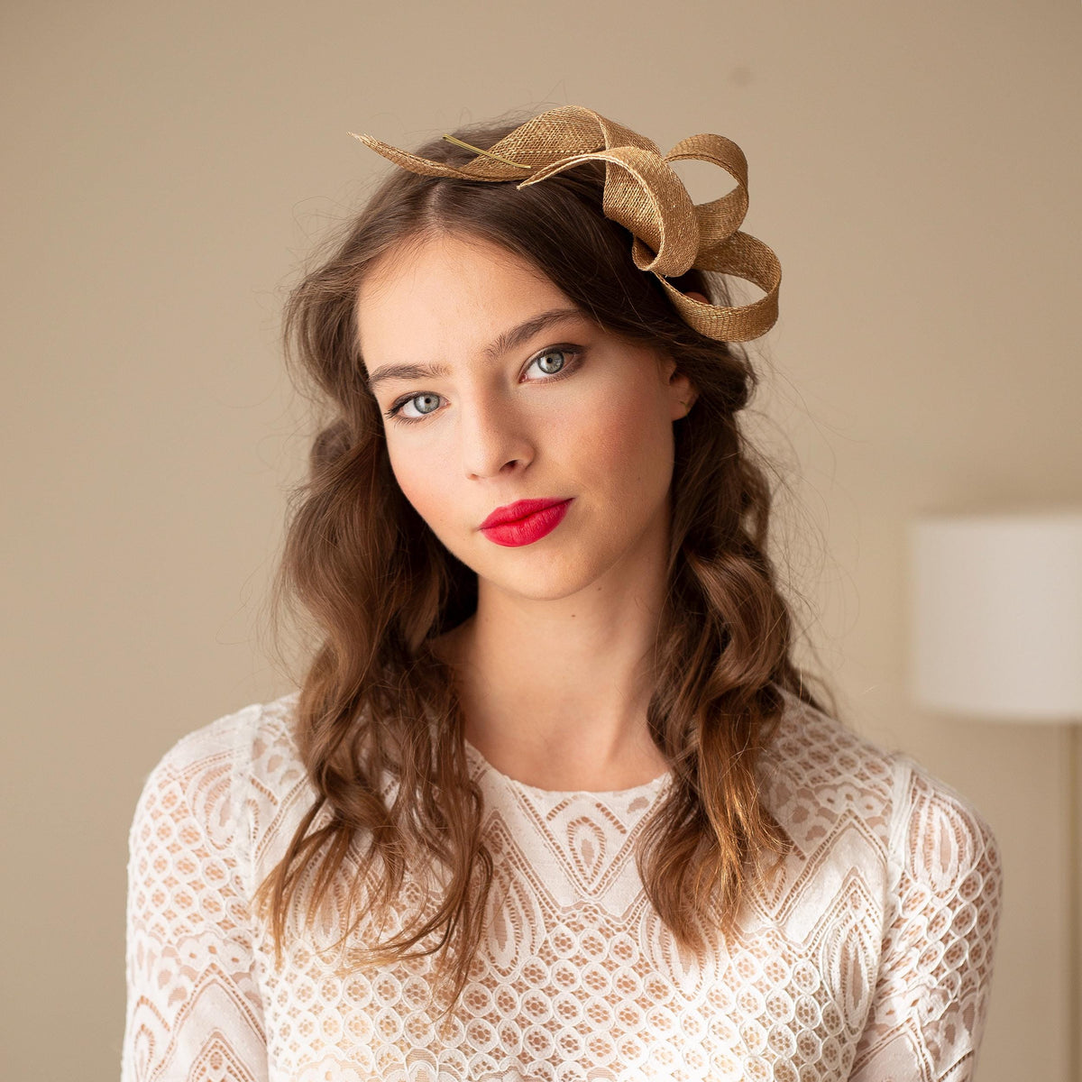 Gold Bow Fascinator: Elegant Swirls Headpiece, Wedding Guest
