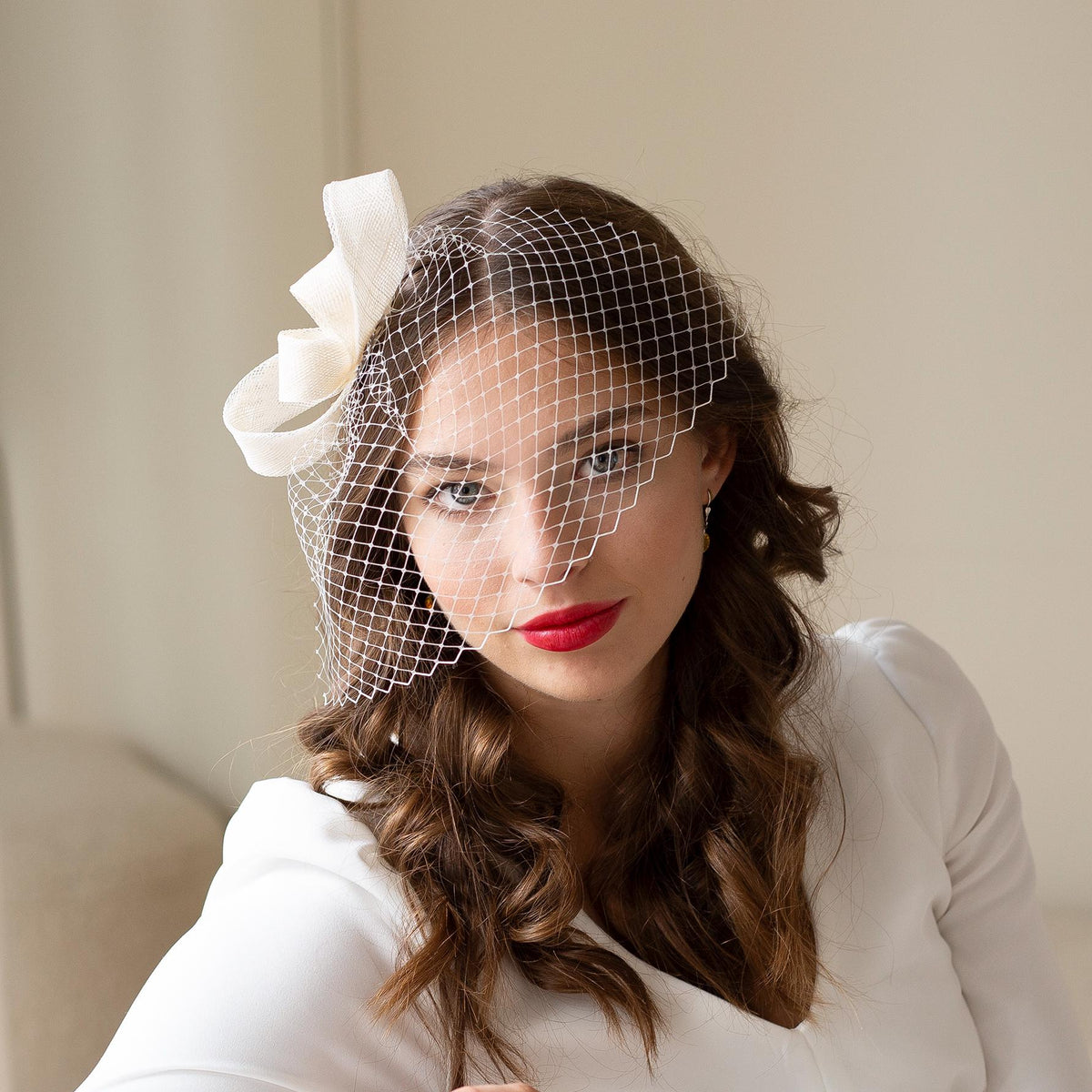 White Bridal Birdcage Veil Fascinator: Minimalist Wedding Headpiece