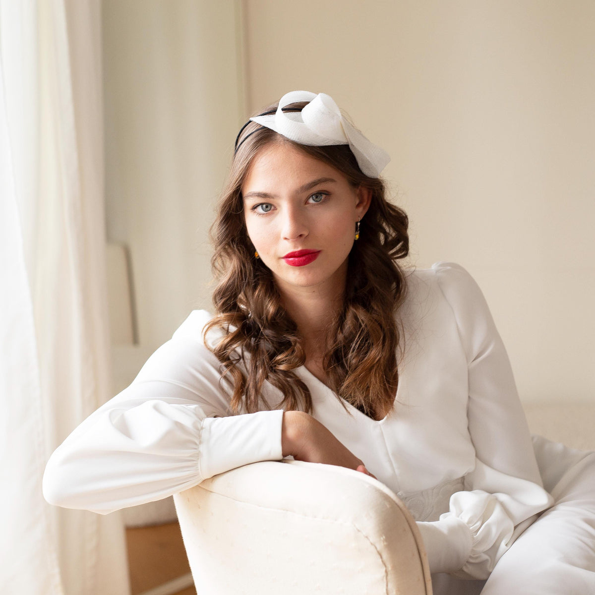 Bridal Bow Headband: Elegant Wedding Fascinator, Civil Ceremony Bride