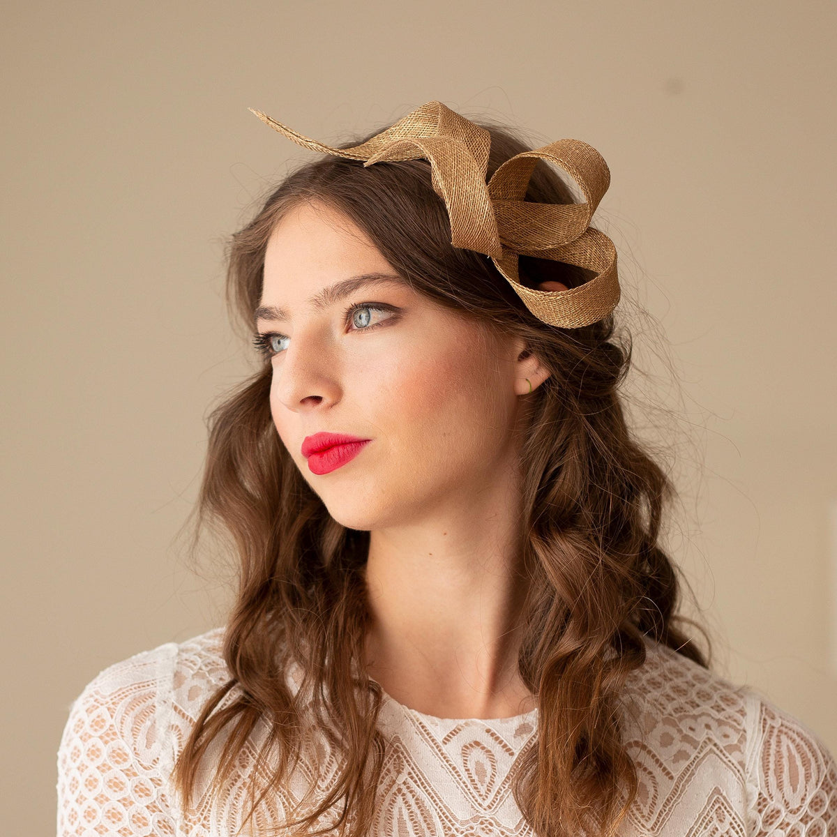 Gold Swirl Women Fascinator on Headband, Formal Event or Occasion Sculptural Headpiece