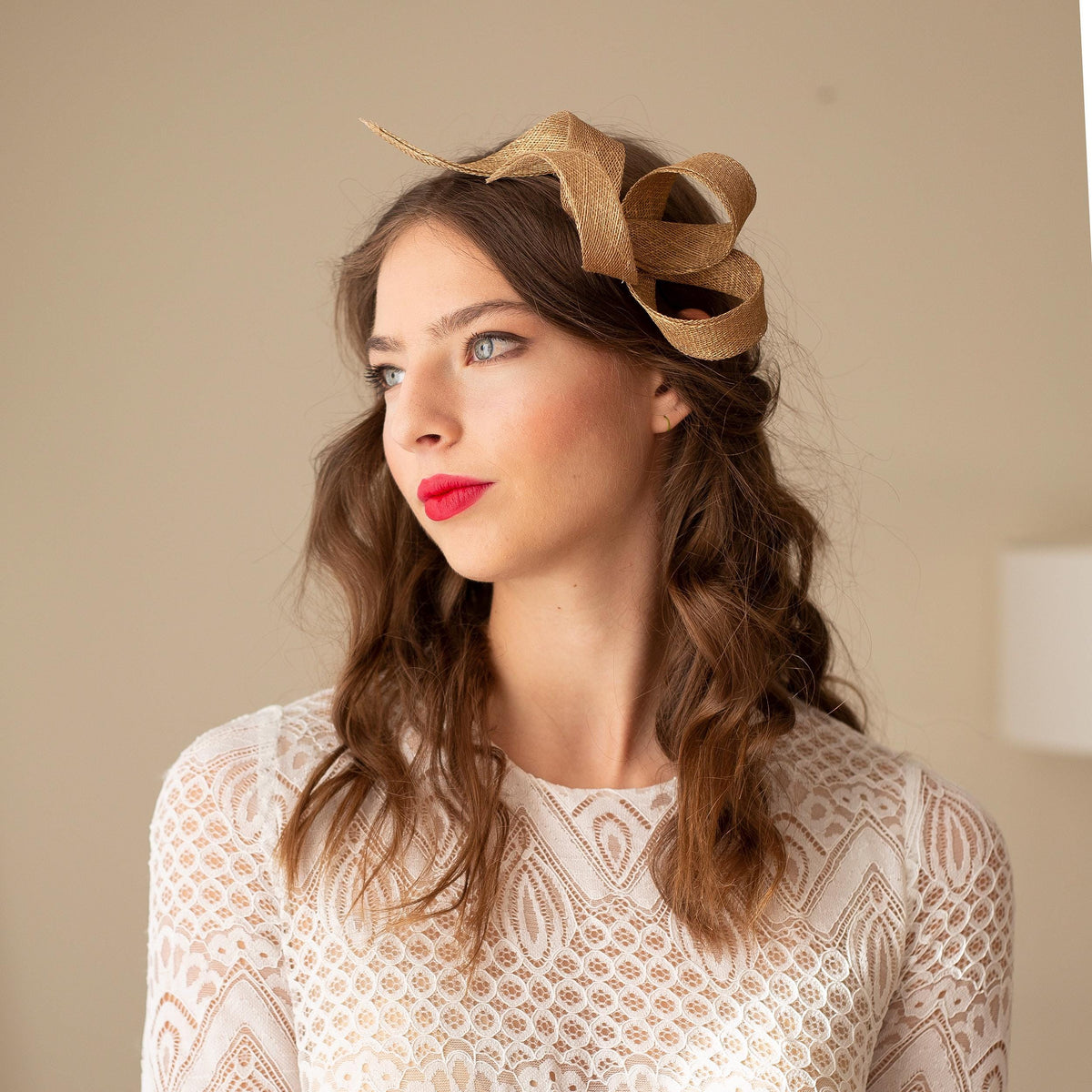 Gold Bow Fascinator: Elegant Swirls Headpiece, Wedding Guest