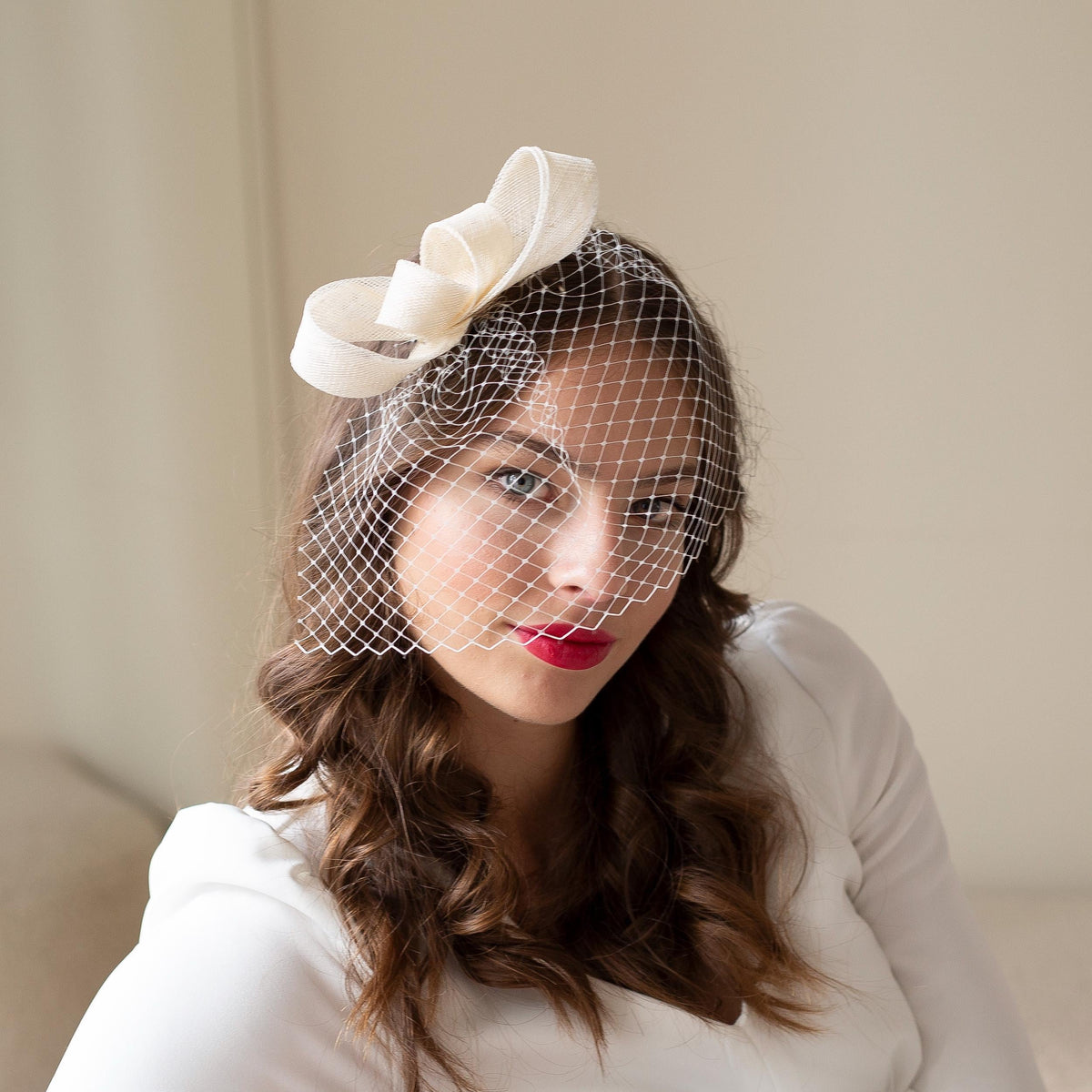 White Bridal Birdcage Veil Fascinator: Minimalist Wedding Headpiece
