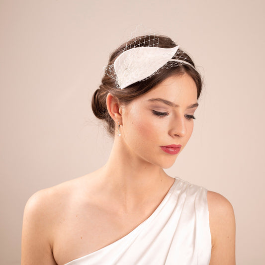 Bridal Felt Leaf Headband with Veiling - Wedding Petal Headpiece with Netting Accent, comfortable bridal headband