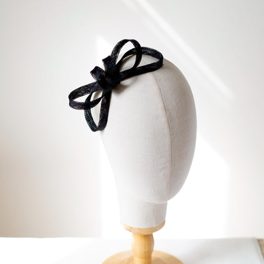 Elegant Black Sinamay Fascinator, Wedding Guest Hair Bow Headpiece on Clip in various colours, women fascinator