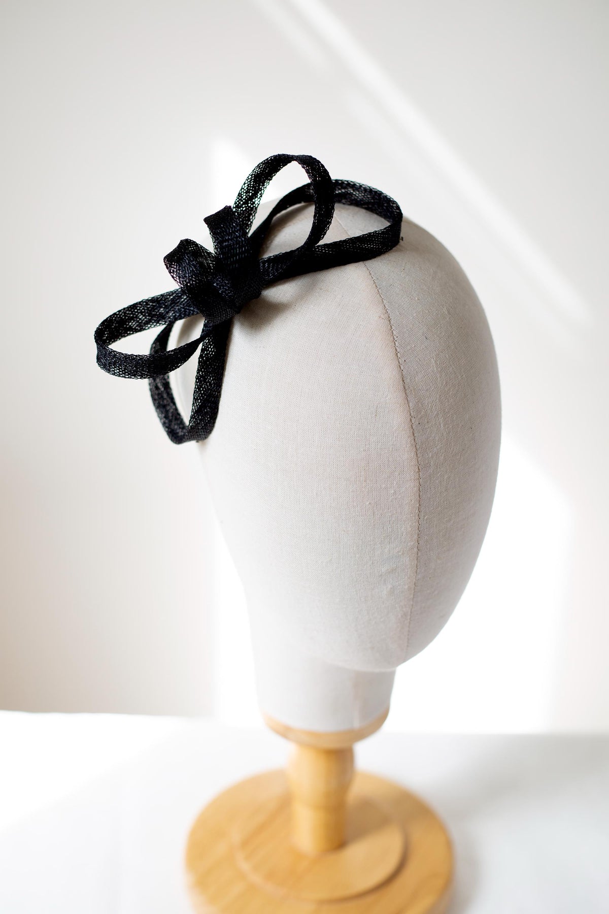 Elegant Black Sinamay Fascinator, Wedding Guest Hair Bow Headpiece on Clip in various colours, women fascinator