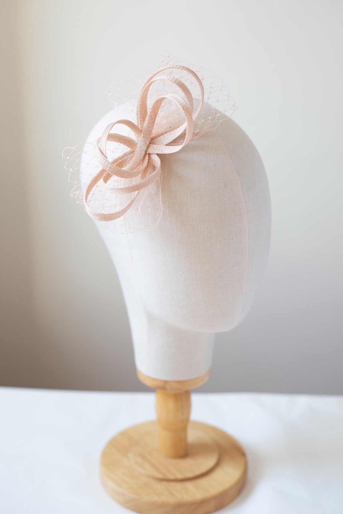 Blush Pink Fascinator Hat with Netting – powder Rose Handmade Headpiece for Weddings & Parties