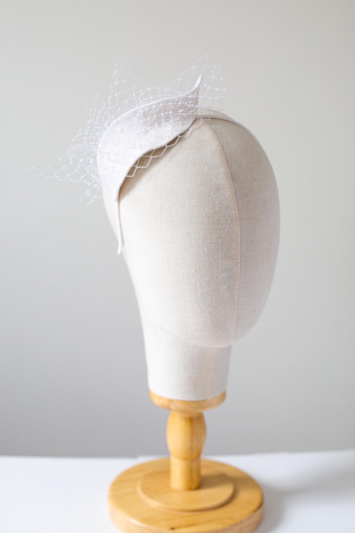 White Felt Leaf Bridal Headpiece: Veiled Wedding Fascinator with Netting on headband