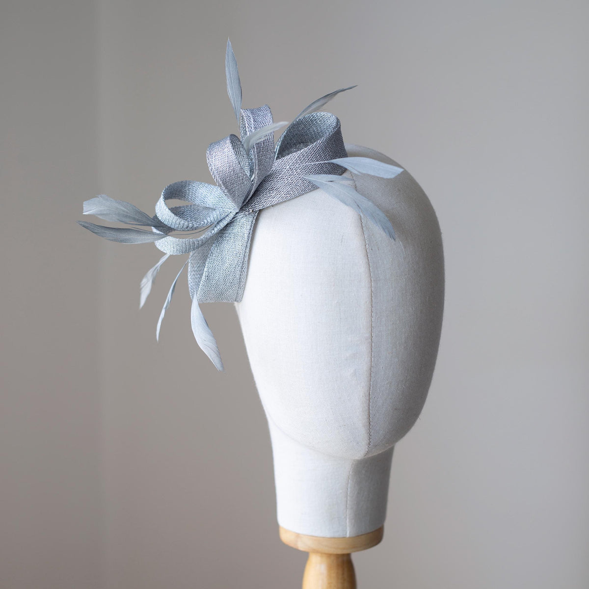 Metallic Silver Bow Fascinator: Feather Wedding Headpiece for Formal Events, Wedding Guests, Ball Gown