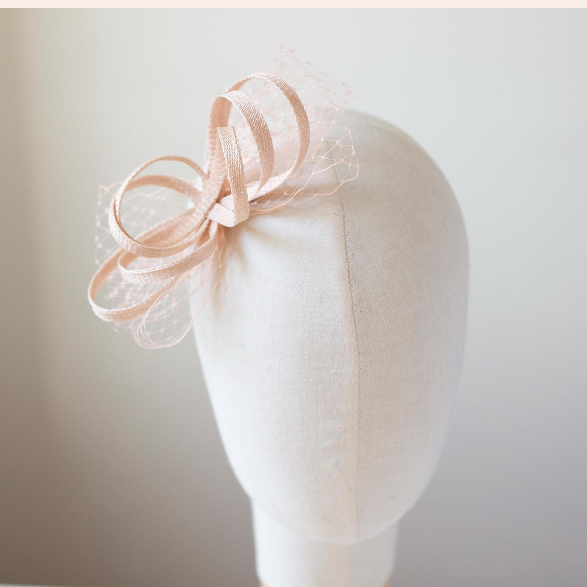 Blush Pink Fascinator Hat with Netting – powder Rose Handmade Headpiece for Weddings & Parties