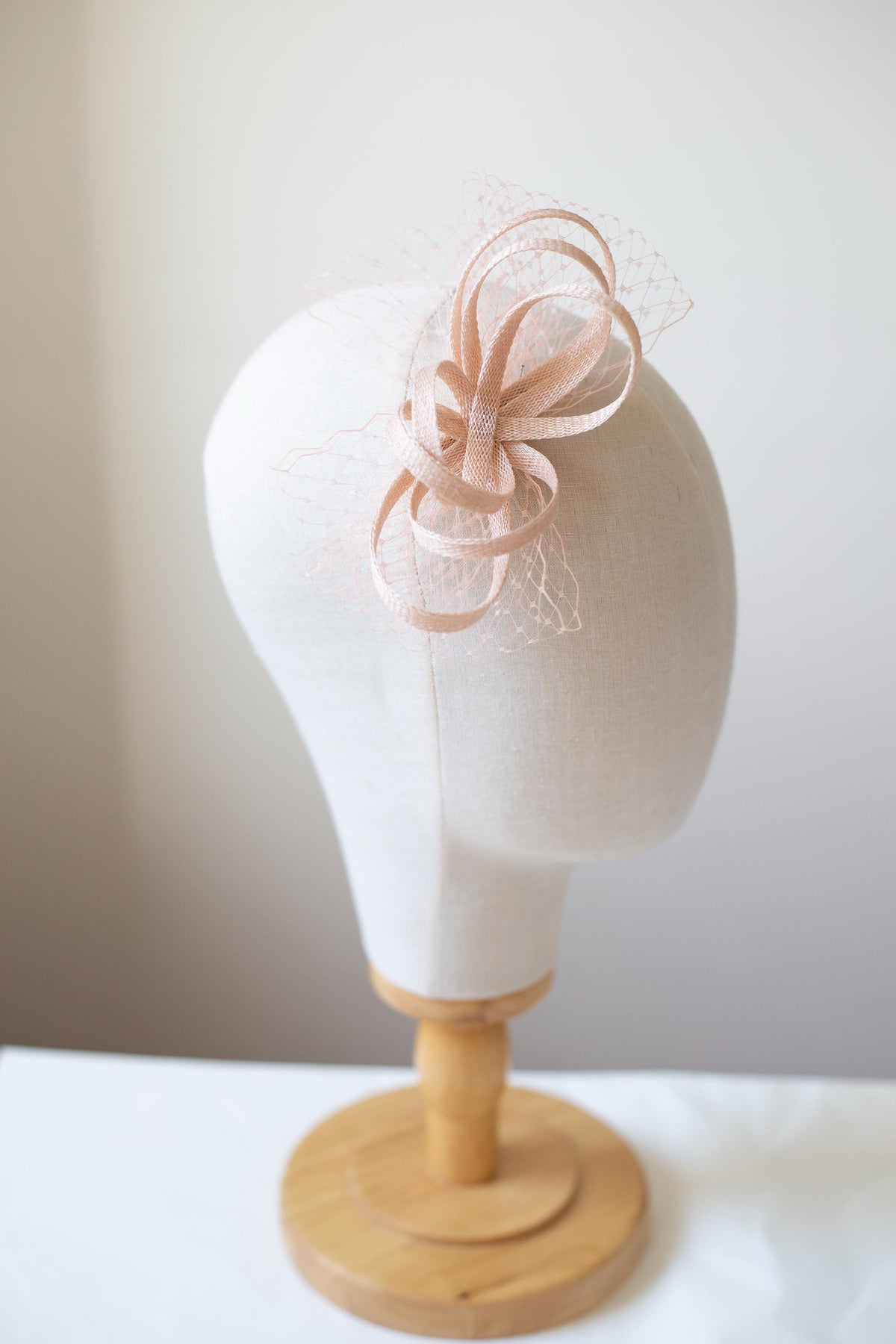 Blush Pink Fascinator Hat with Netting – powder Rose Handmade Headpiece for Weddings & Parties