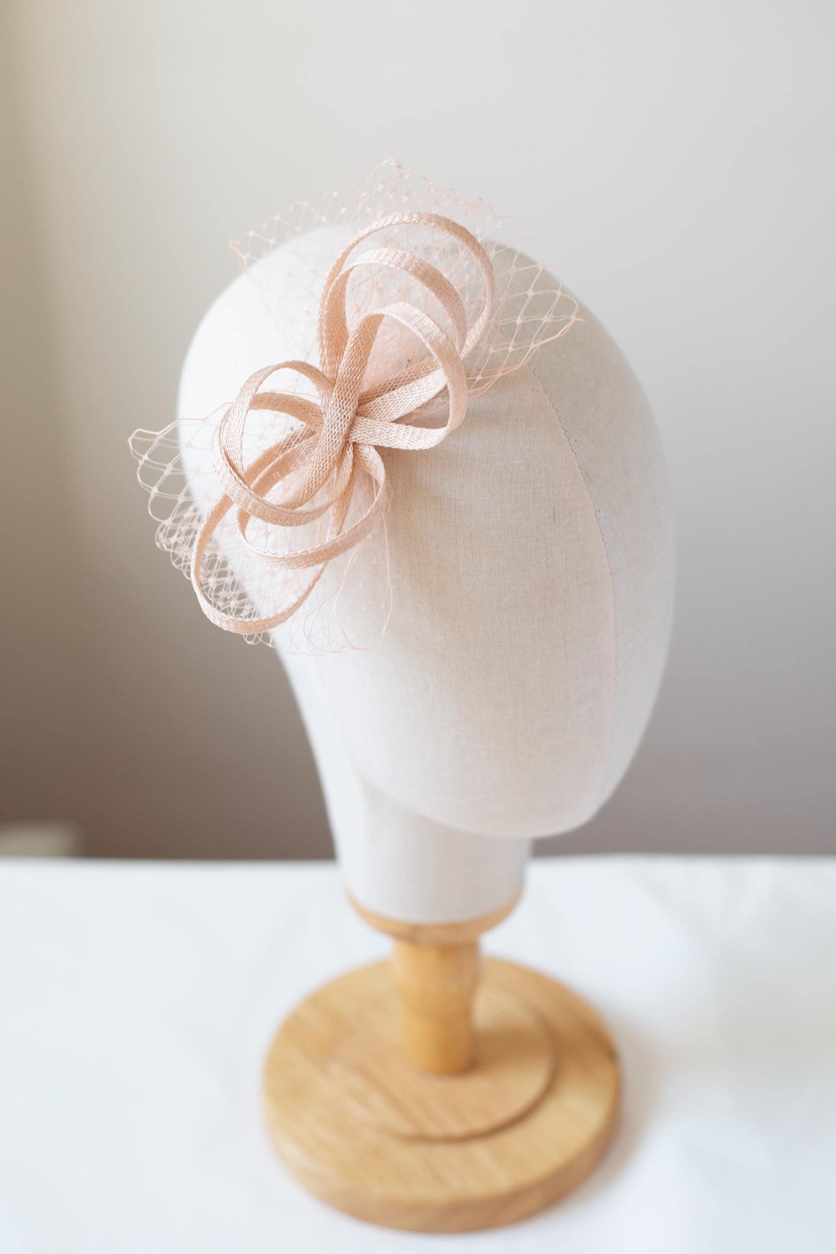Blush Pink Fascinator Hat with Netting – powder Rose Handmade Headpiece for Weddings & Parties