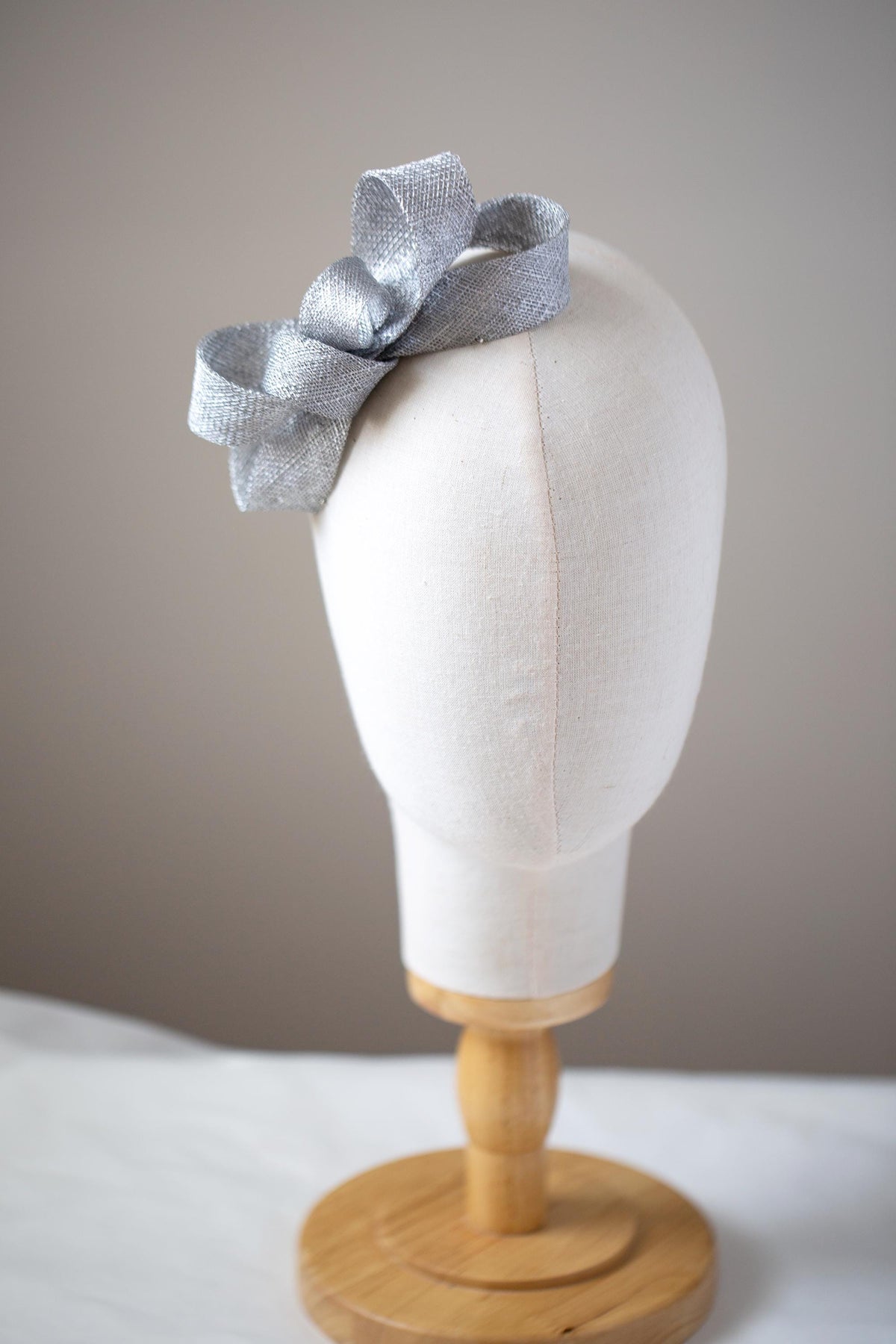 Silver Bridal Bow Fascinator: Minimalist Wedding Headpiece for Formal Events, Occasions