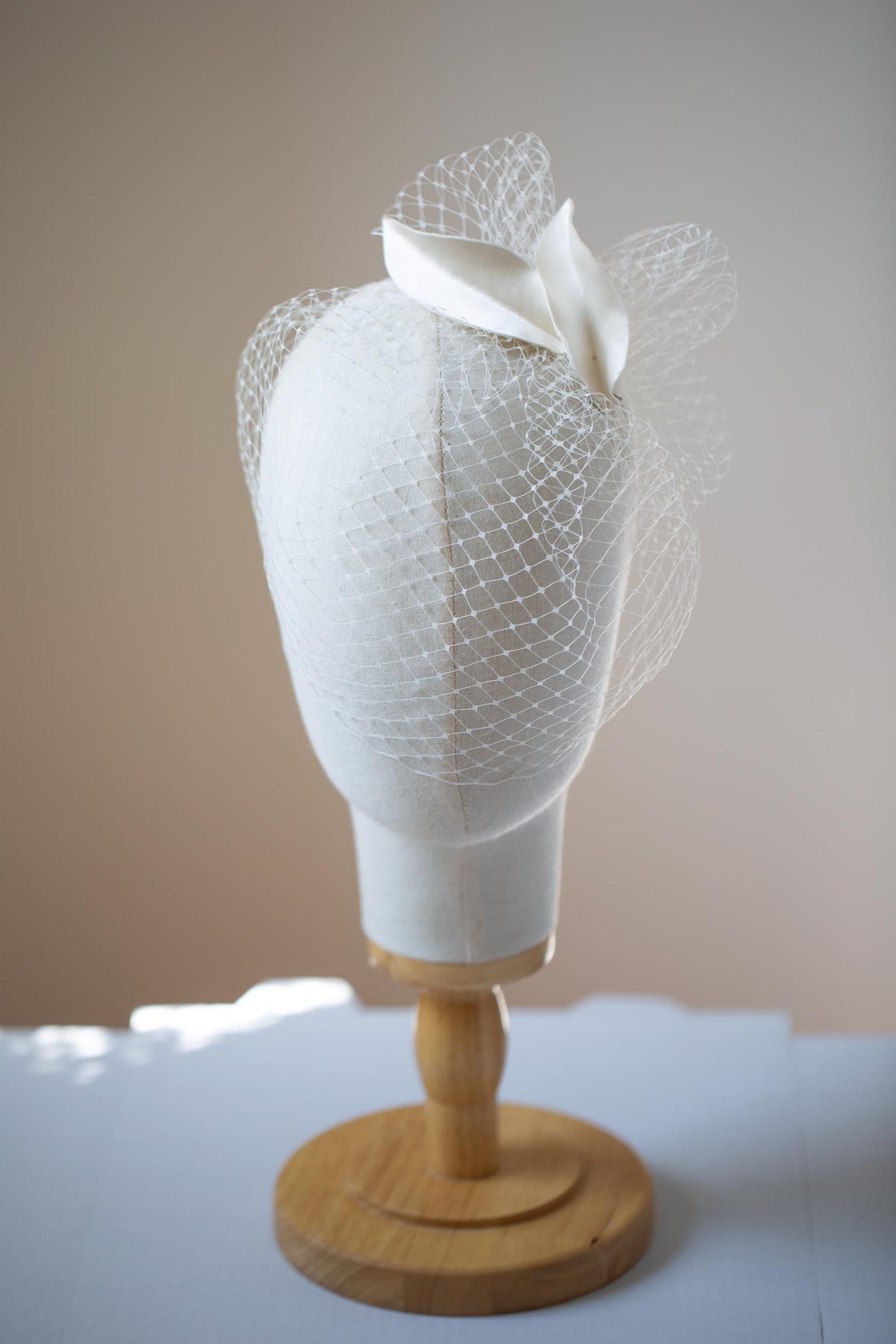 Ivory Birdcage Veil Fascinator for Brides – Silk Satin Petals Headpiece