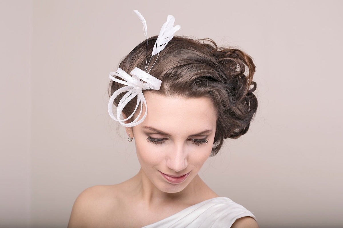 Bridal Bow Fascinator: Feather Wedding Headpiece, Civil Wedding, Courthouse Bride