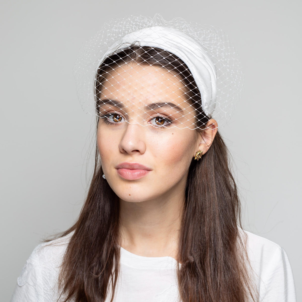 Wide Headband with Bridal Birdcage Veil, Vintage style silk draped Wedding Headpiece with detachable netting