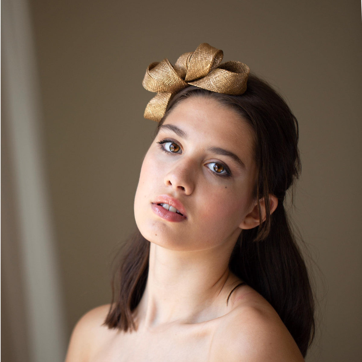 Gold Bow Fascinator for Minimalist Wedding Guest or Occasions, Party Headpiece in custom colours on clip