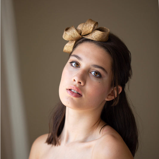 Gold Bow Fascinator for Minimalist Wedding Guest or Occasions, Party Headpiece in custom colours on clip