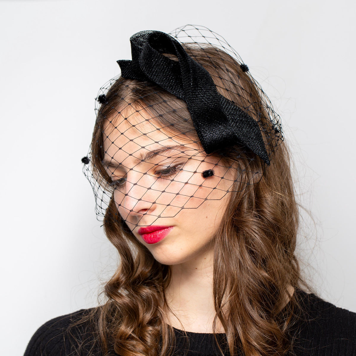 Occasion Black Hair Bow Veil Fascinator with Detachable Birdcage Veil Party Headpiece Mourning Veil