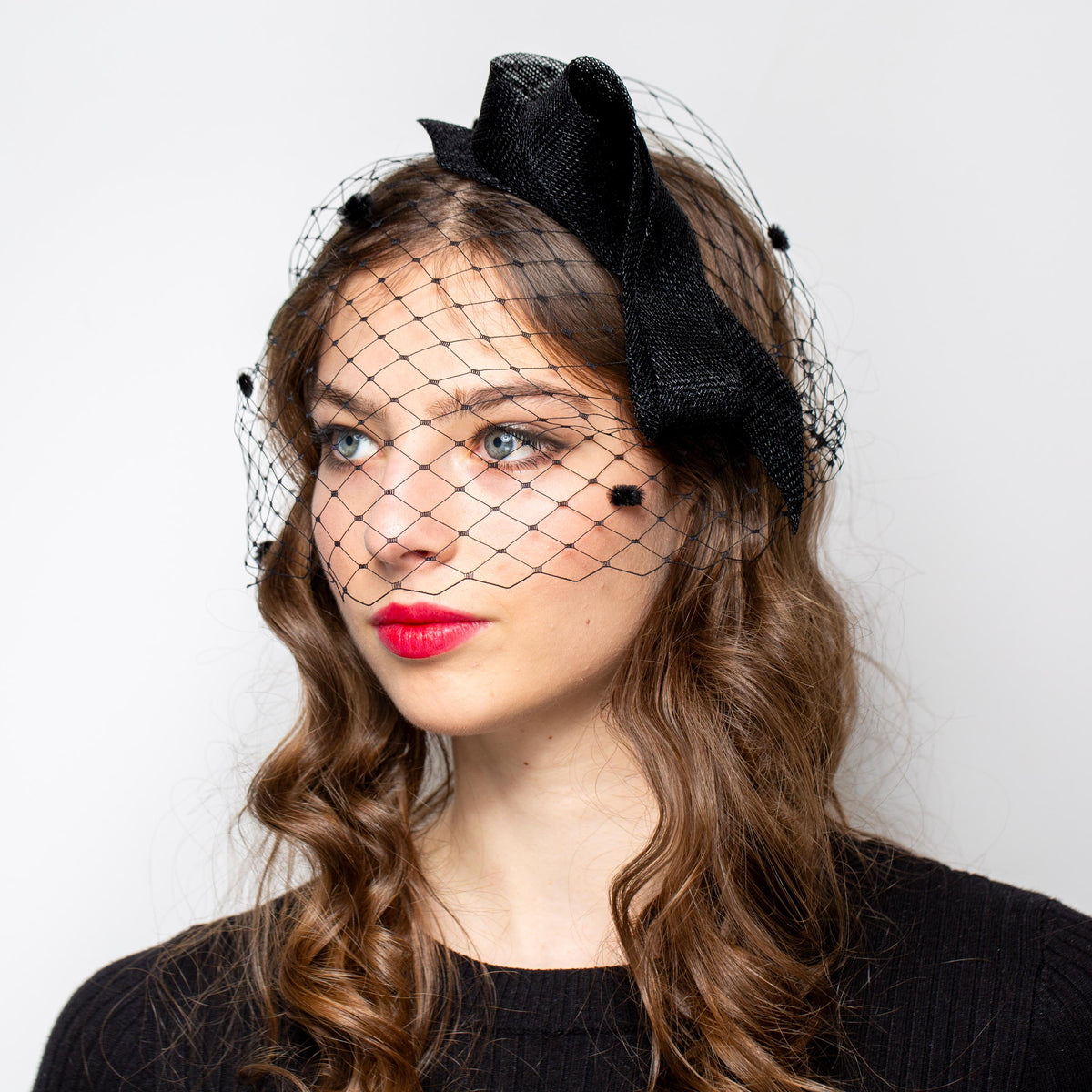Occasion Black Hair Bow Veil Fascinator with Detachable Birdcage Veil Party Headpiece Mourning Veil