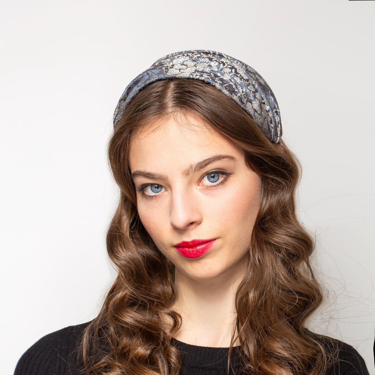 Grey - Silver Draped Ladies Hat: Old Hollywood Style Half Hat, mid-century glamorous headpiece
