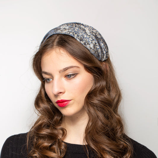 Grey - Silver Draped Ladies Hat: Old Hollywood Style Half Hat, mid-century glamorous headpiece