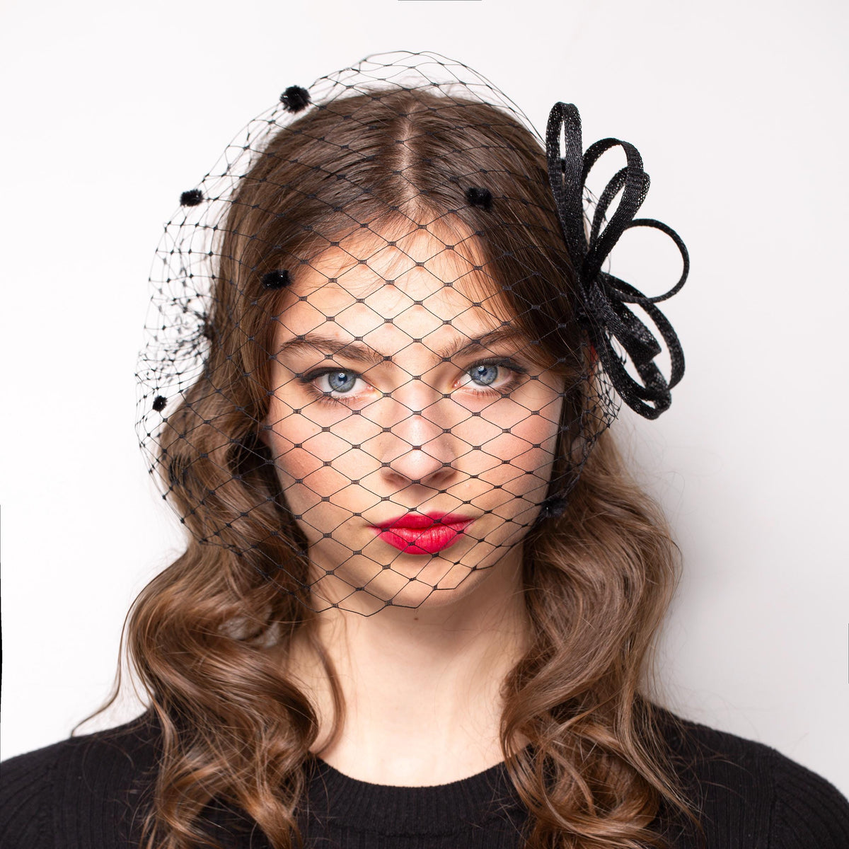 Black Fascinator with Removable Face Veil for Formal Events, Elegant Mourning & Memorial Headpiece