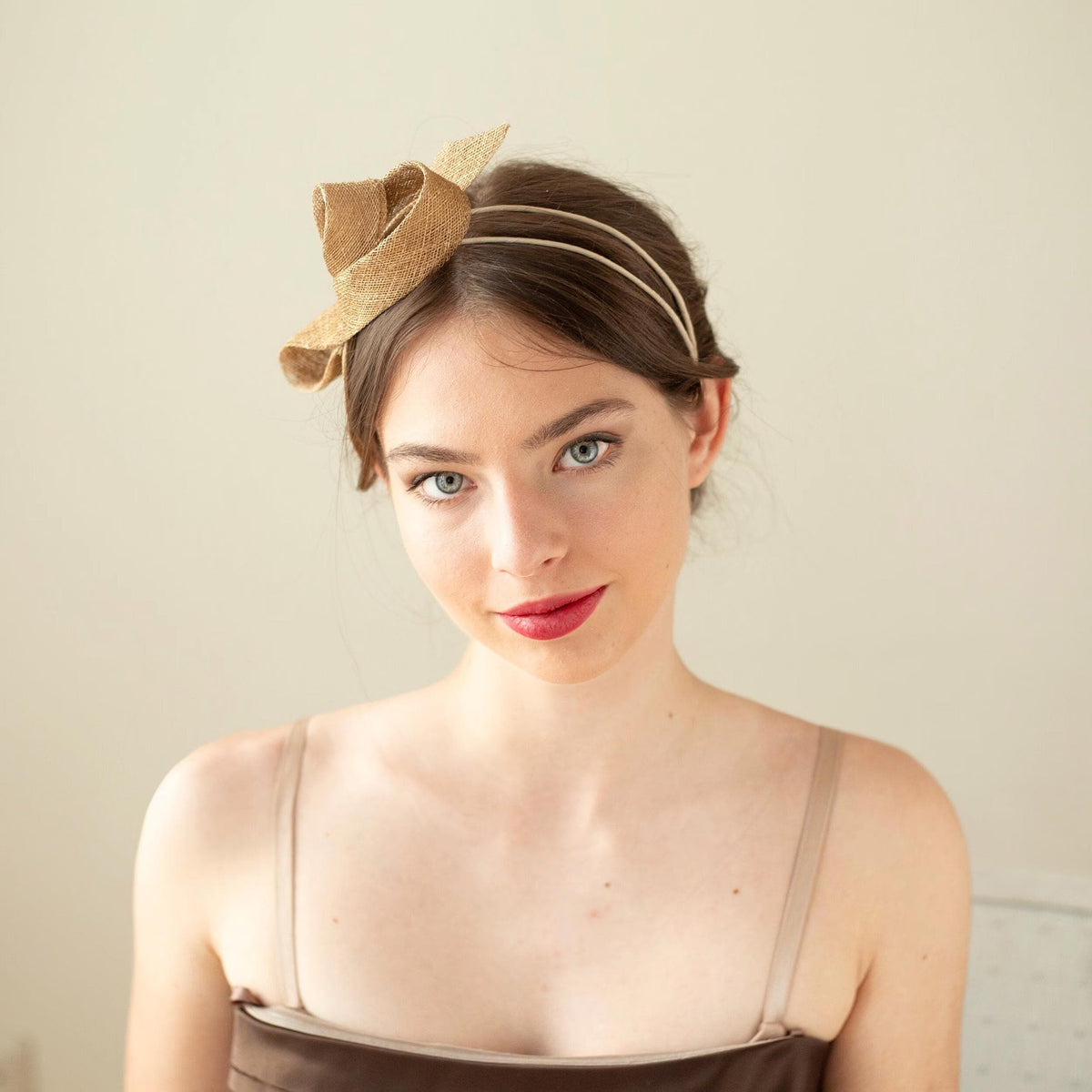 Gold Bow Fascinator Headband, Minimalist Wedding Guest Occasion Headpiece, Formal Hairpiece