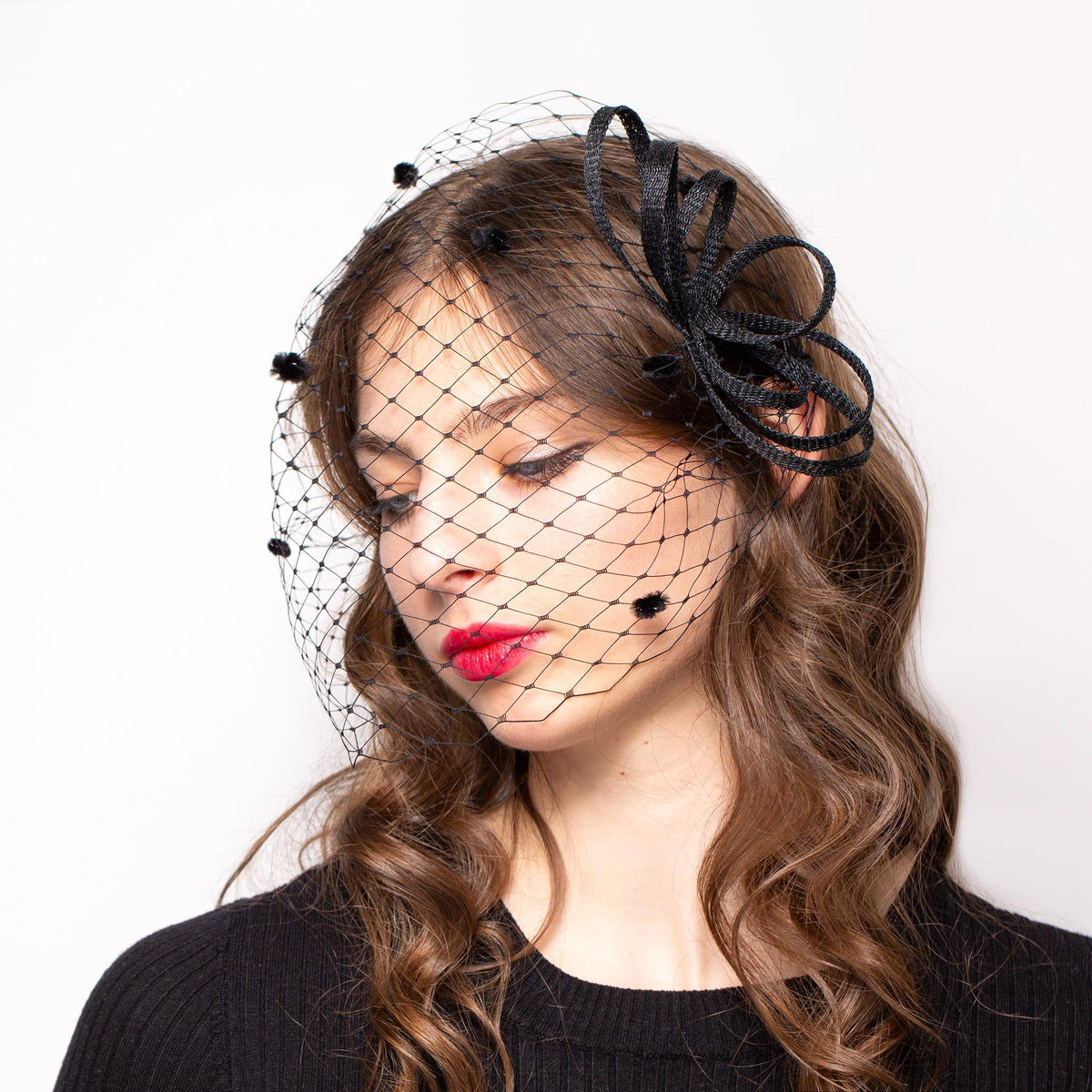 Black Fascinator with Removable Face Veil for Formal Events, Elegant Mourning & Memorial Headpiece
