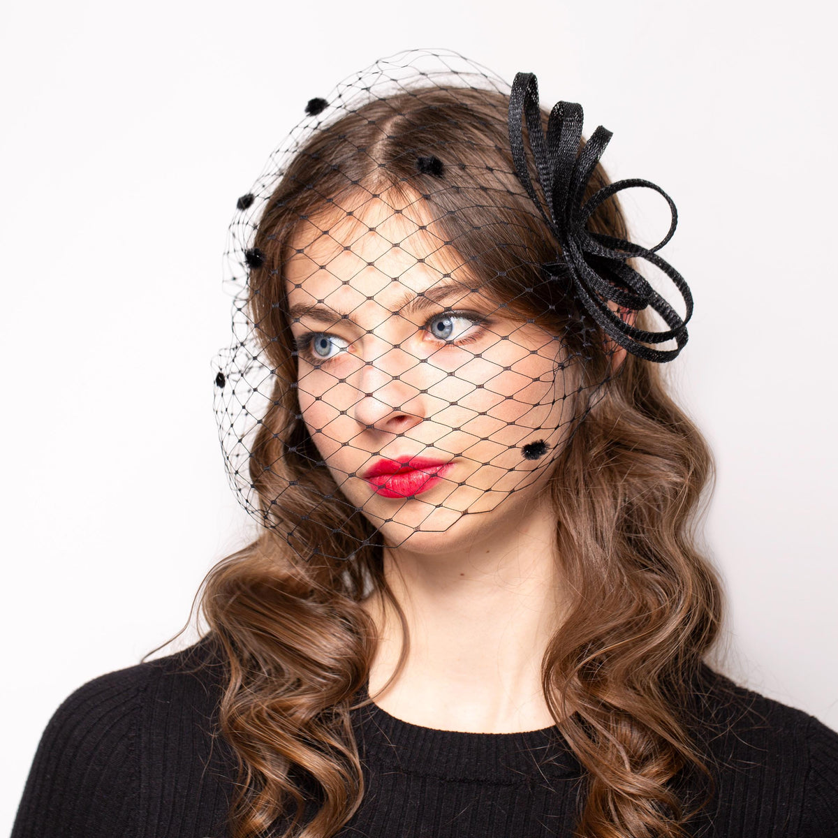 Black Fascinator with Removable Face Veil for Formal Events, Elegant Mourning & Memorial Headpiece