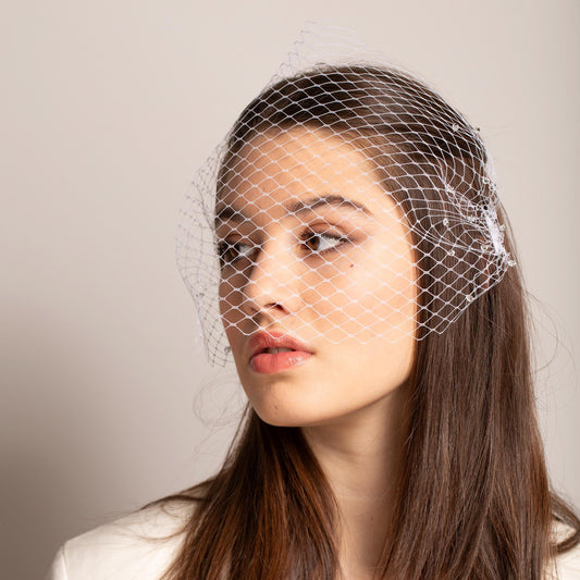 Scattered Crystals Bandeau Veil, Wedding Netting Veil with Swarovski Sparkle Beads for City Hall Birdcage