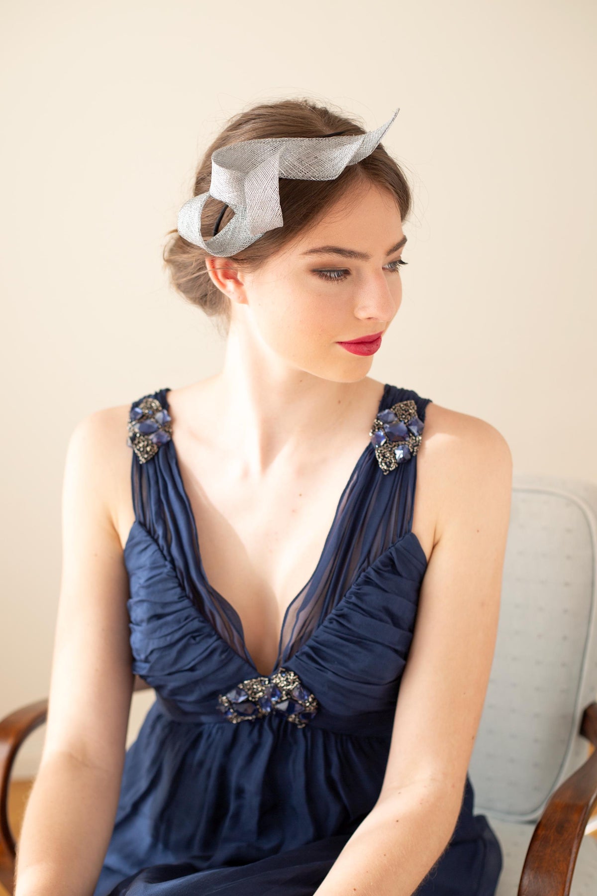Silver Fascinator Headband – Wedding Guest Headpiece, Bridesmaid Fascinator, Formal Occasion Headband