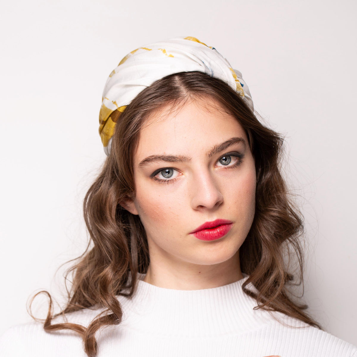 Bridal Birdcage Cap Hat – Sky Blue Gold Silk Headpiece, Old Hollywood Inspired Draped Silk Half Hat, 1950s Style Wedding Hat