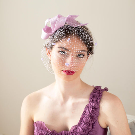 Lilac Wedding Fascinator: Evening Headpiece with Netting Veil for Formal Occasions