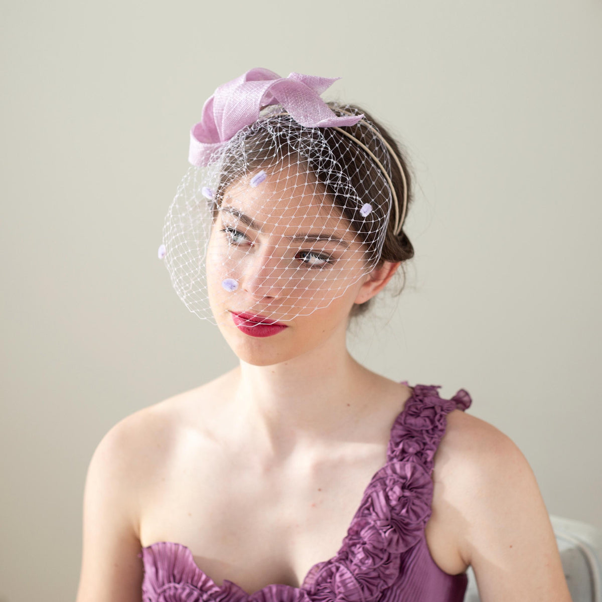 Lilac Wedding Fascinator: Evening Headpiece with Netting Veil for Formal Occasions