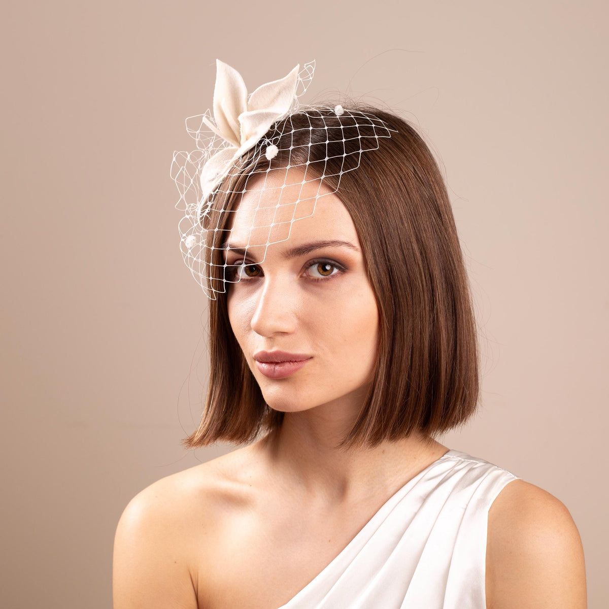 Ivory Birdcage Veil Bridal Headpiece, Minimalist Wedding Hair Accessory, City Hall Bride Headband, Short Veil Modern Bride